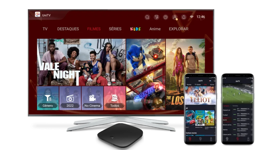 Interface Recarga UniTV rodando no TV Box e Celular